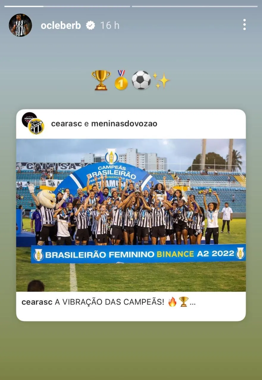 Centroavante também parabenizou as Meninas do Vozão pelo título.