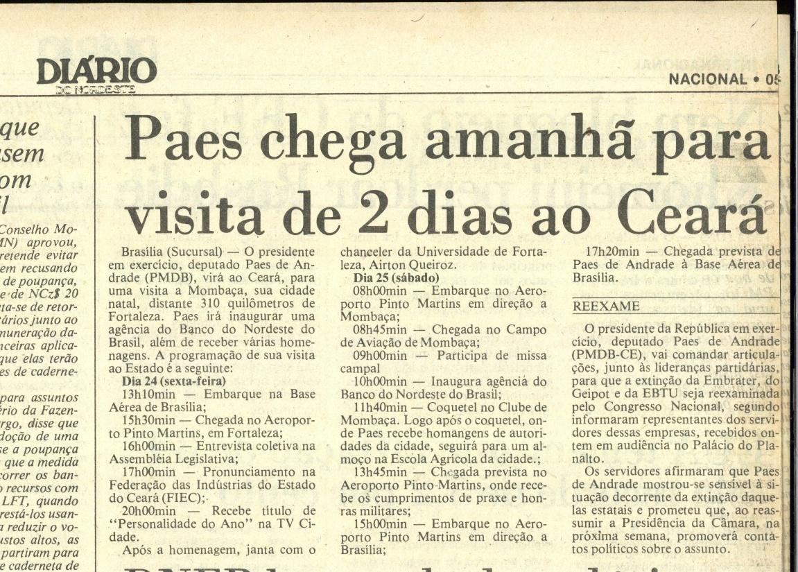 Matéria de fevereiro de 1989 do Diário do Nordeste
