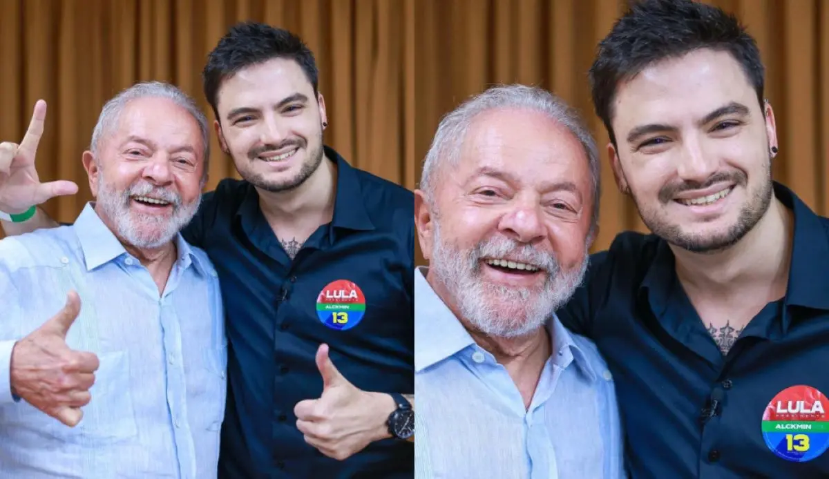 Lula e Felipe Neto abraçados e sorrindo em foto