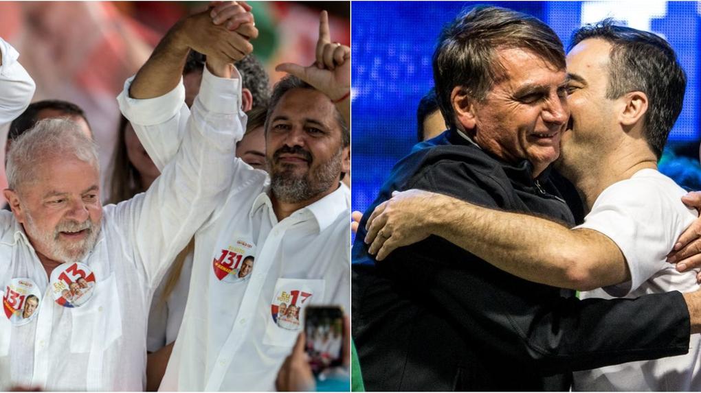 Lula, ao lado de Elmano de Freitas, e Bolsonaro, ao lado de Capitão Wagner, em campanha em Fortaleza