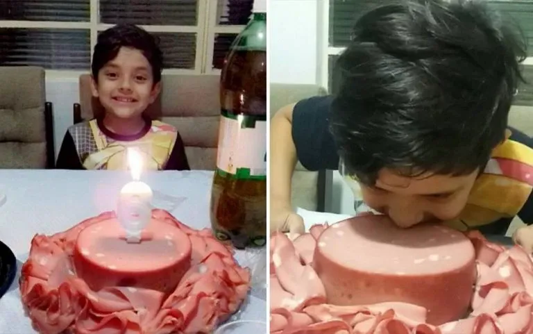 Isaac escolheu para seu aniversário de 6 anos um bolo de mortadela