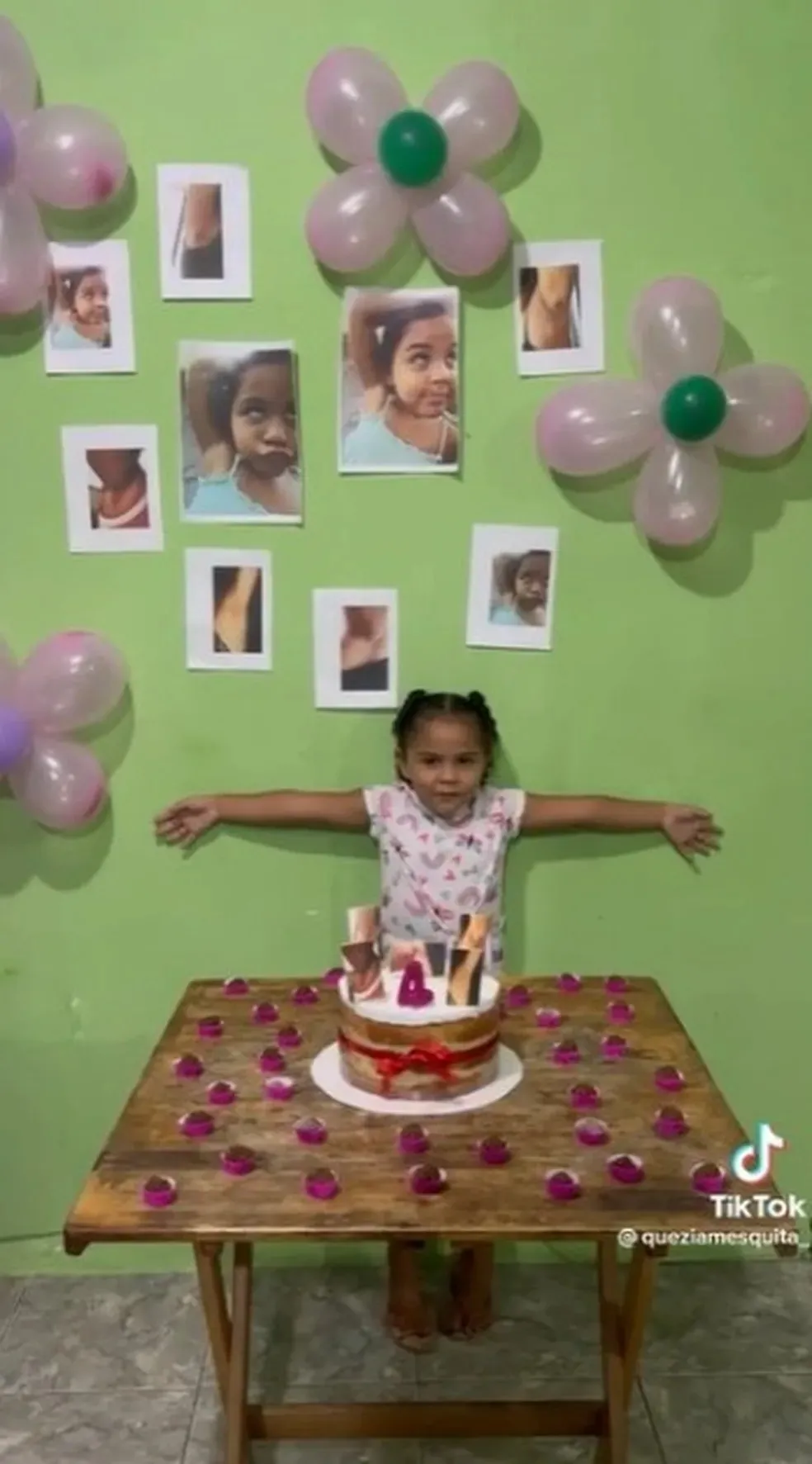 Fotos da menina compôs a decoração do aniversário com tema 'sovaco'