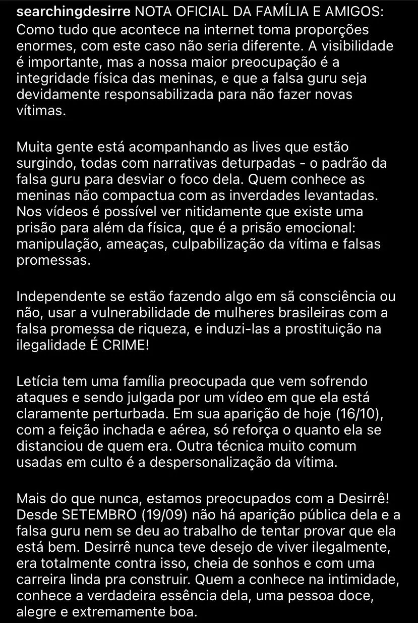 Familiares e amigos de Desirré criaram página nas redes sociais para tentar encontrá-la.