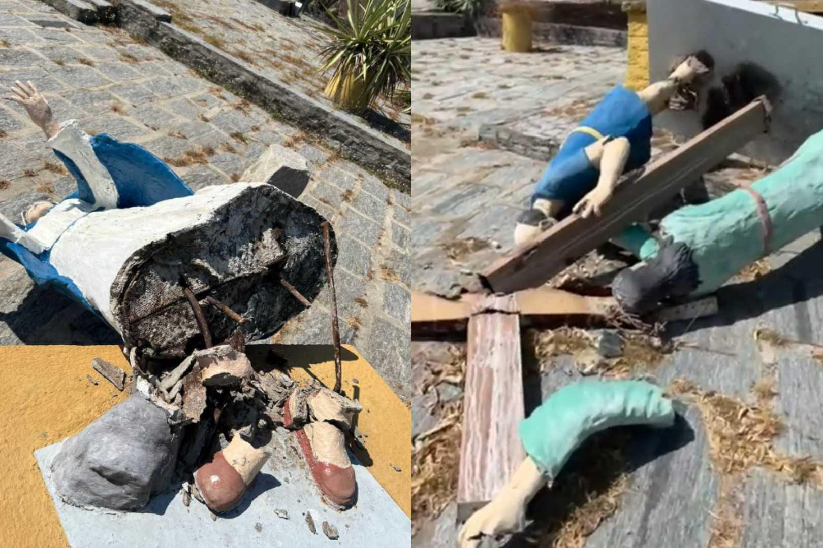 Imagens de Nossa Senhora e Jesus Cristo foram quebradas