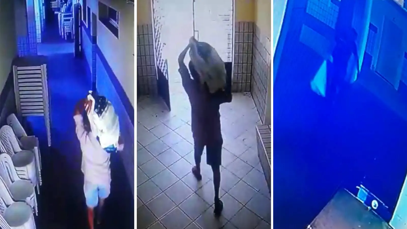 Prints de vídeo que flagrou diretor de colégio estadual supostamente furtando merenda escola em Quixeramobim