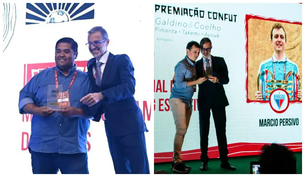 Veridiano Pinheiro, do Ceará (e), e Márcio Persivo, do Fortaleza (d) receberam premiações