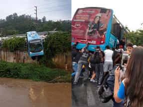 Fotos do acidente em que ônibus fica pendurado em ribanceira em Nova Friburgo, no Rio de Janeiro