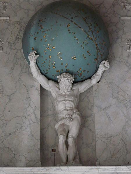 Na mitologia grega, o titã Atlas segurava o globo celeste como castigo por ter lutado contra os deuses do Olimpo.
Créditos: G.Lanting