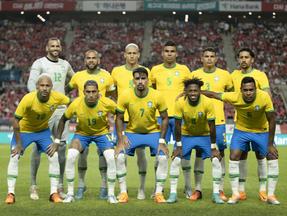 Seleção Brasileira perfilada em jogo