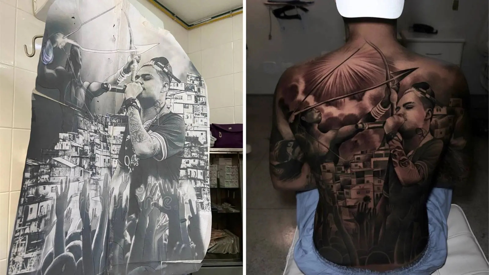 Imagens mostram desenho e resultado de tatuagem de MC Cabelinho realizada em centro cirúrgico no Rio de Janeiro