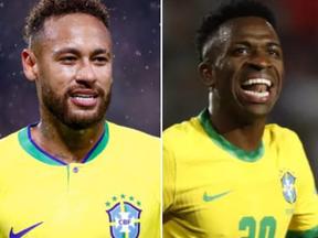 Montagem com fotos de Neymar e Vini Júnior pela Seleção Brasileira