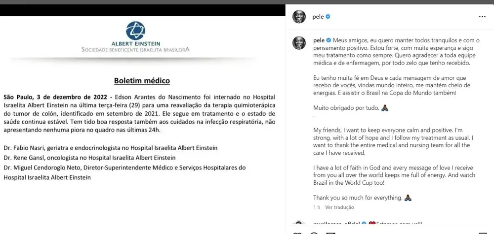 Print da publicação do Pelé