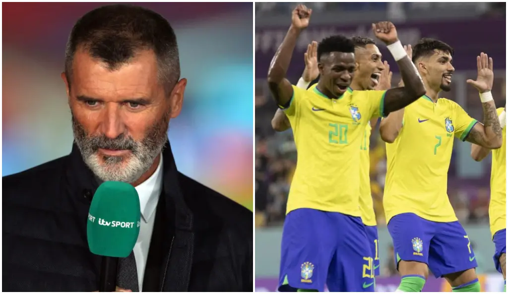 Roy Keane ao lado de jogadores da Seleção Brasileira