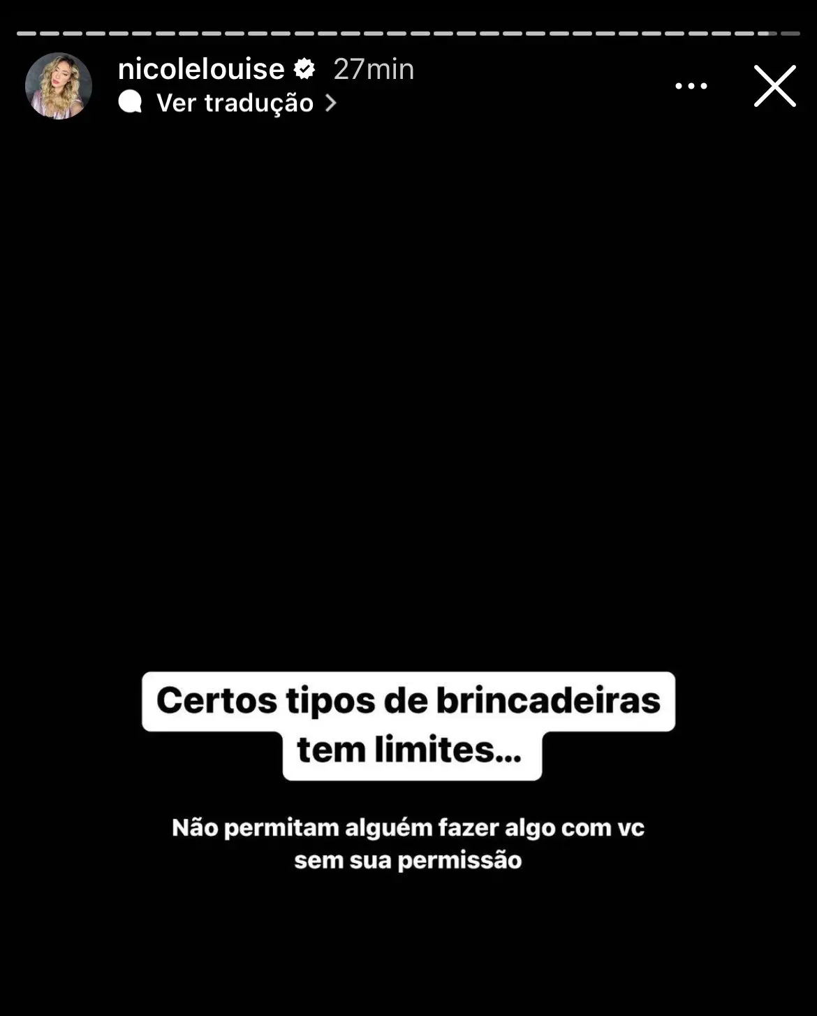 stories de nicole louise falando sobre acontecimento envolvendo tirulipa na farofa da gkay