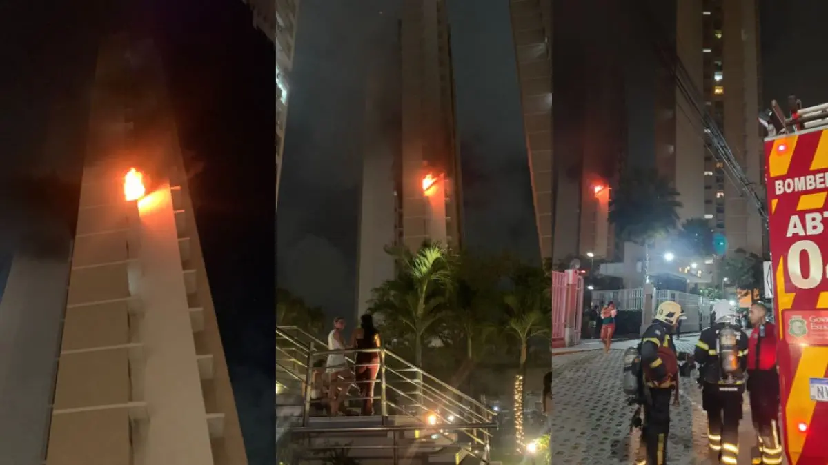 Montagem de fotos de incêndio em apartamento no bairro Papicu, em Fortaleza