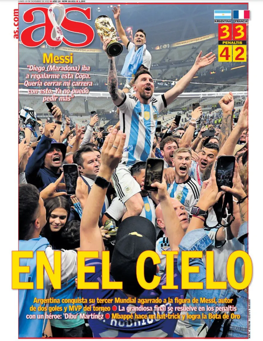 'No Céu', diz o jornal espanhol AS.