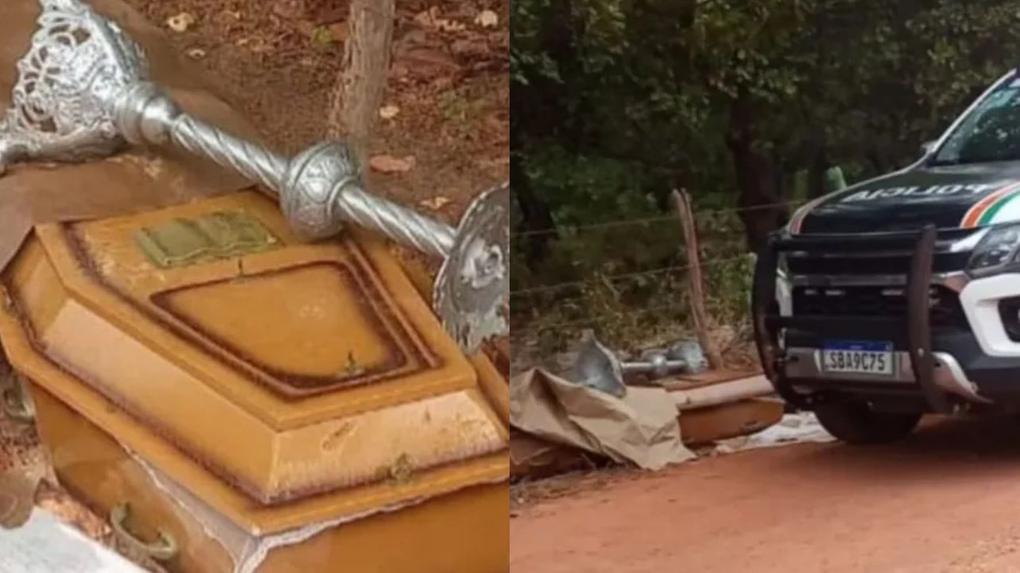 Caixão abandonado após criminosos roubarem carro de funerária