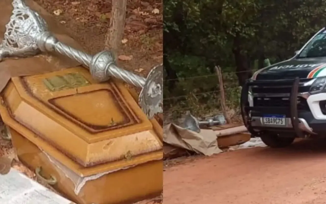 Caixão abandonado após criminosos roubarem carro de funerária
