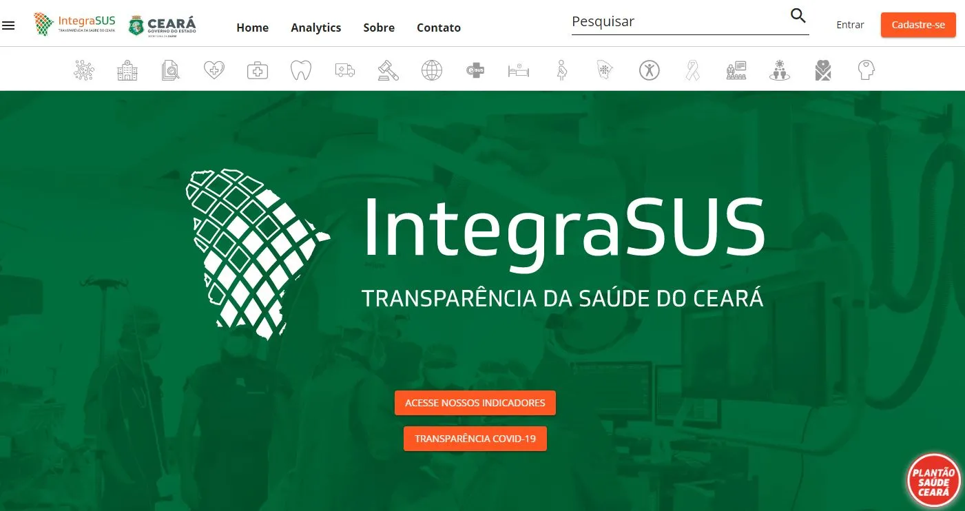 Página inicial do Integra SUS, plataforma de dados da Sesa
