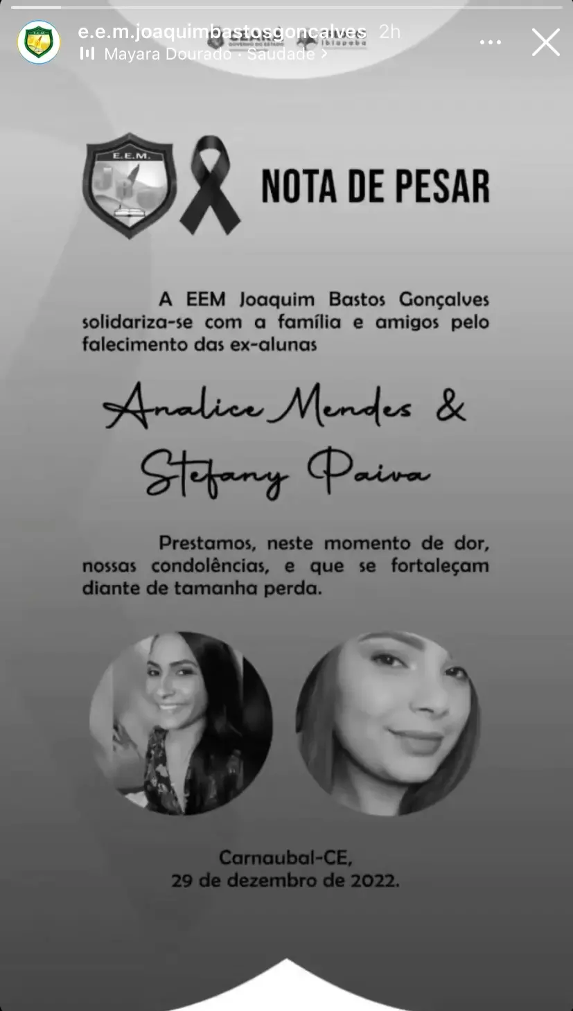 Print da escola estadual de Carnaubal onde as jovens estudaram