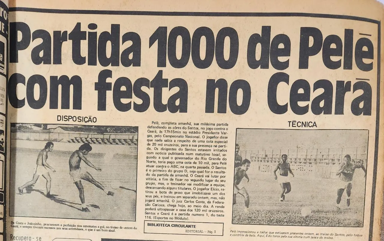Pelé disputou a partida mil pelo Santos contra o Ceará