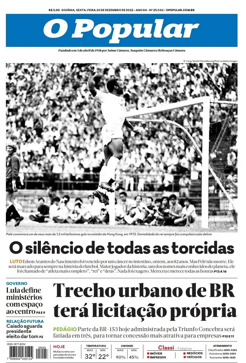 Imagem mostra Pelé comemorando um gol