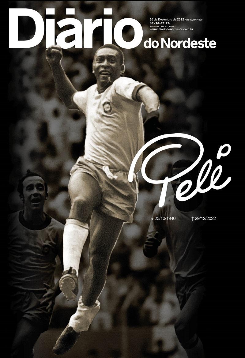 Imagem mostra Pelé em comemoração de gol