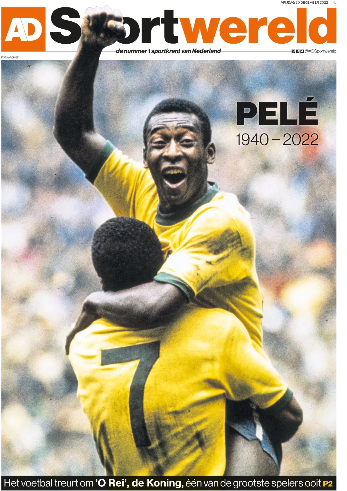 AD Sportwereld homenageia Pelé na capa.