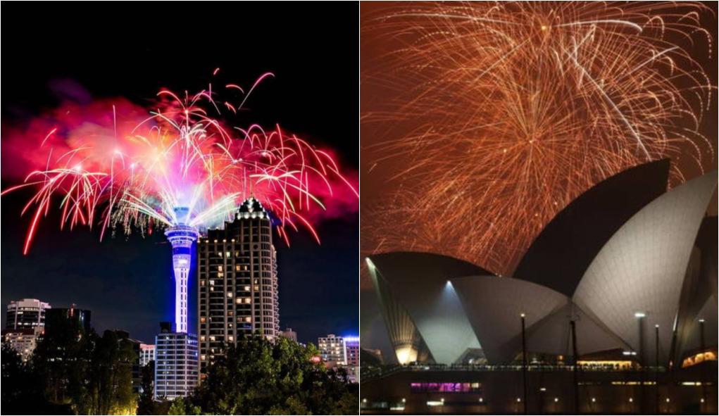 show de fogos de artifício comemora a chegada do ano novo na Oceania