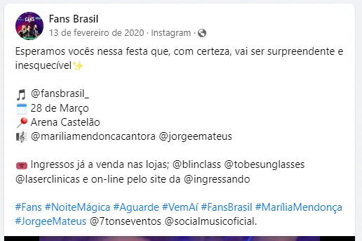 O show ocorreria na Arena Castelão, onde há capacidade máxima de 63, 9 mil lugares. Não se sabe, no entanto, quantos ingressos foram disponibilizados e vendidos para esse evento, já que as empresas envolvidas na organização não foram localizadas pela reportagem