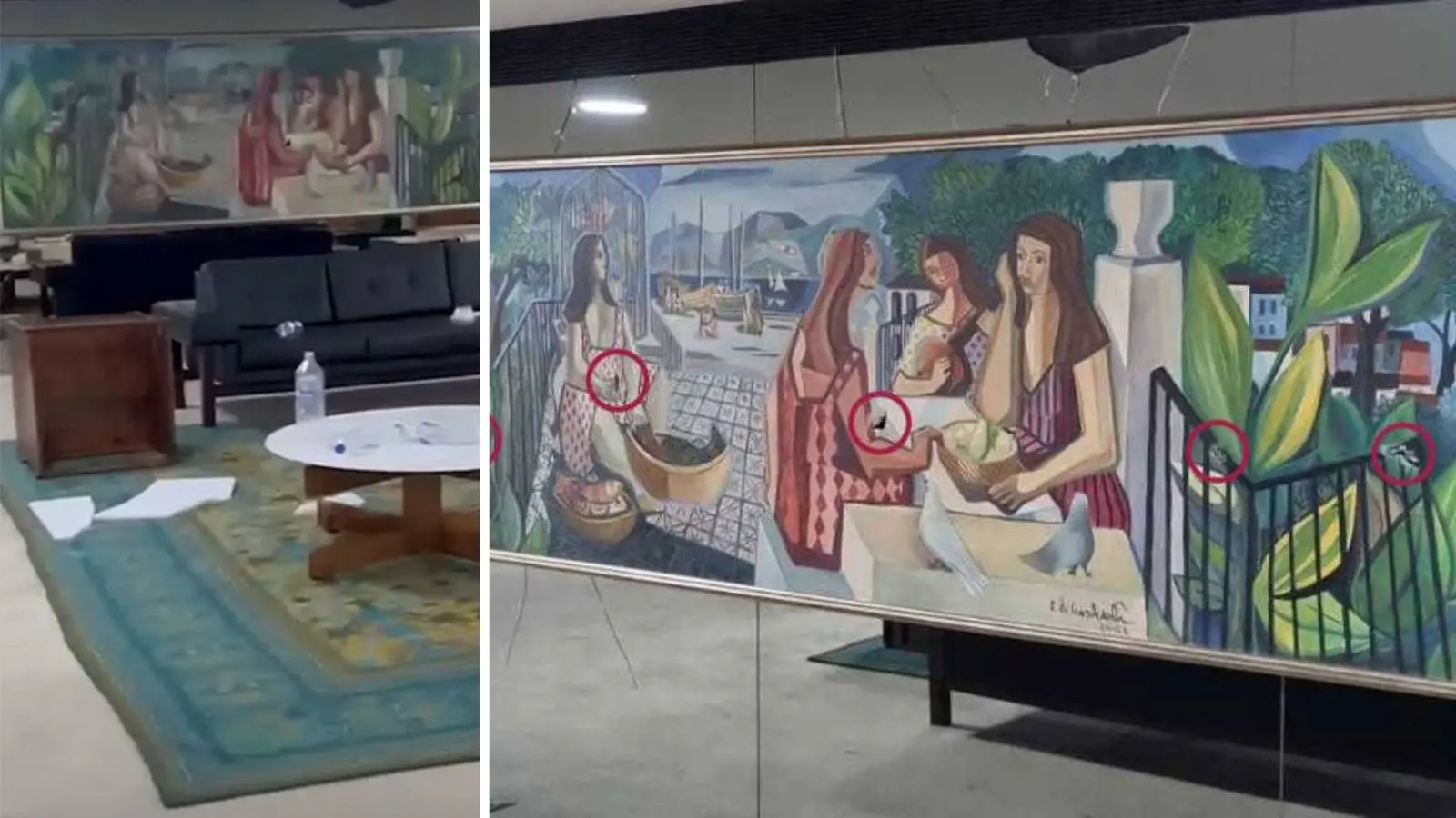 Tela As Mulatas depois da invasão de manifestantes