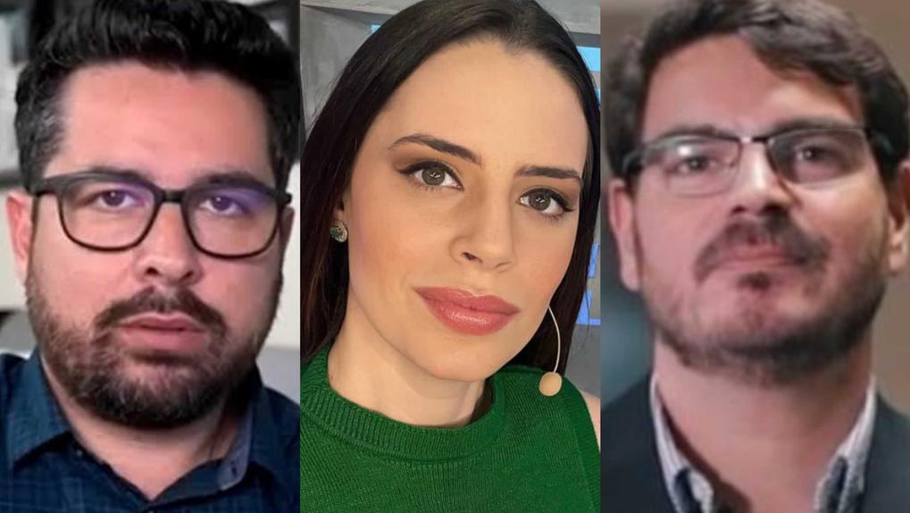 Imagem que mostra Paulo Figueiredo, Zoe Martinez e Rodrigo Constantino, comentaristas afastados da Jovem Pan após investigação do MPF
