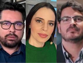 Imagem que mostra Paulo Figueiredo, Zoe Martinez e Rodrigo Constantino, comentaristas afastados da Jovem Pan após investigação do MPF