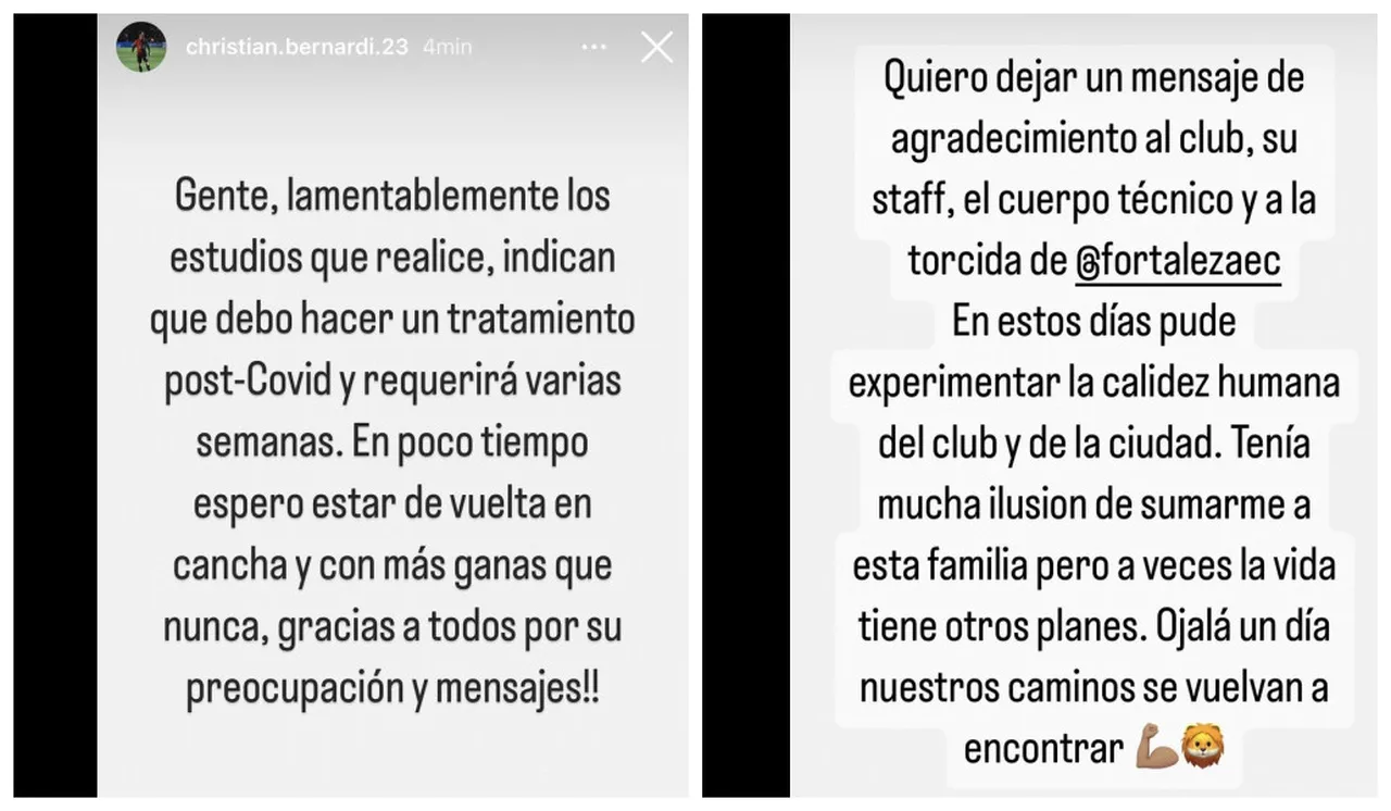 Bernardi publicou mensagens sobre sua saída do Fortaleza