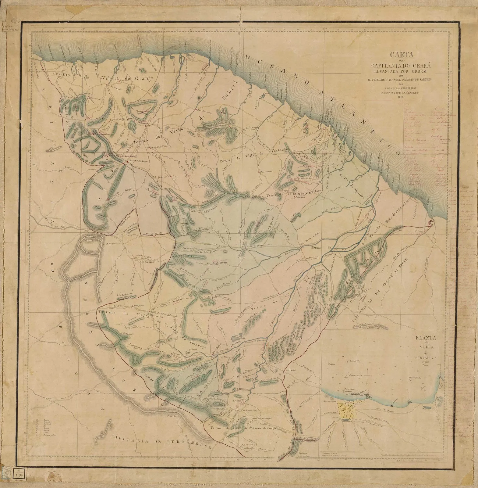 Carta da Capitania do Ceará, desenhada por Silva Paulet em 1818
