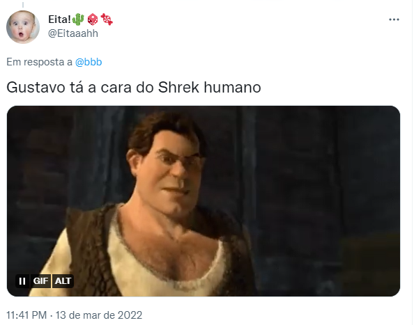 Internauta compara Gustavo do BBB 23 ao Shrek humano