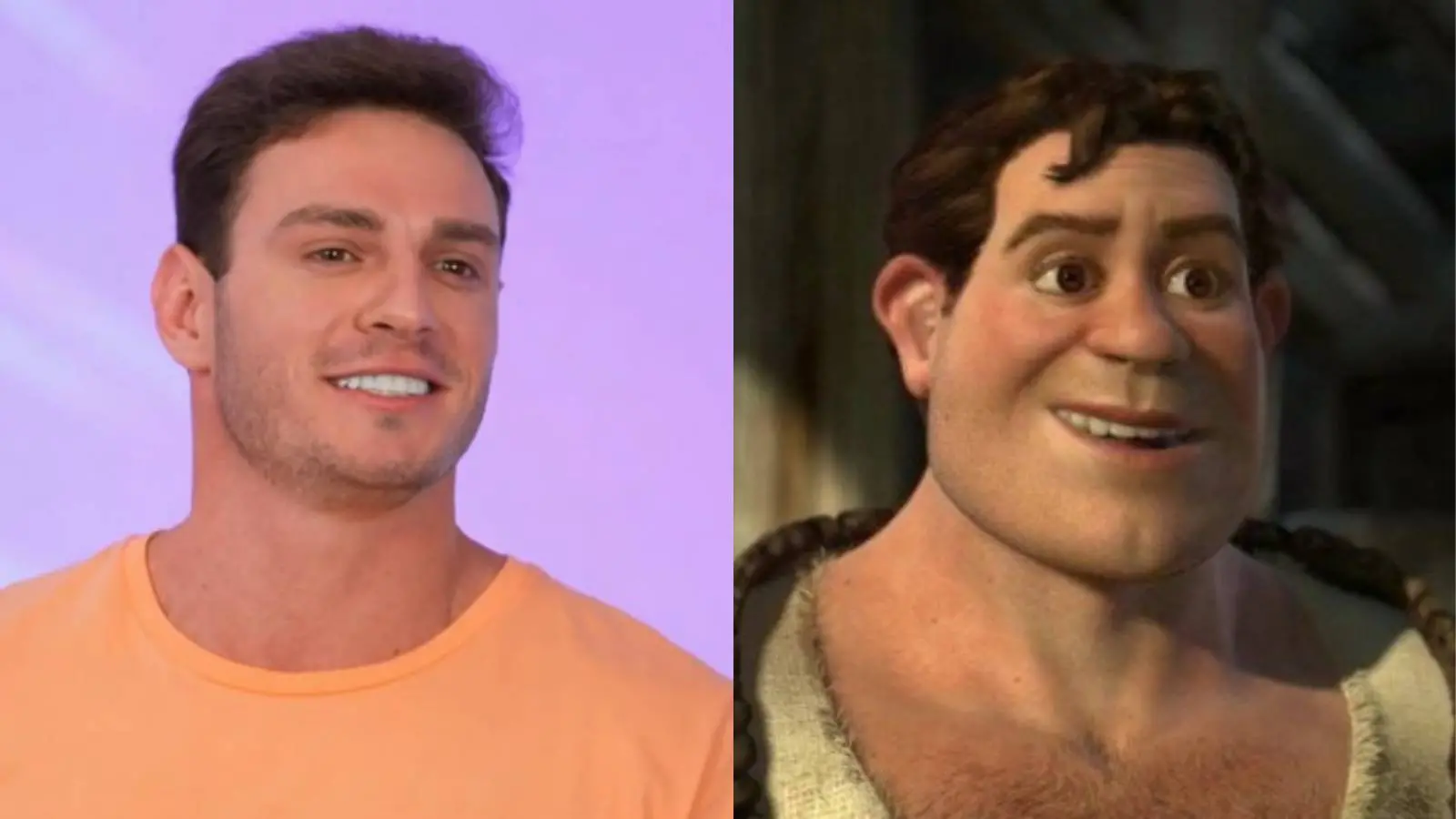 Montagem mostra imagens do BBB Gustavo e  do Shrek humano