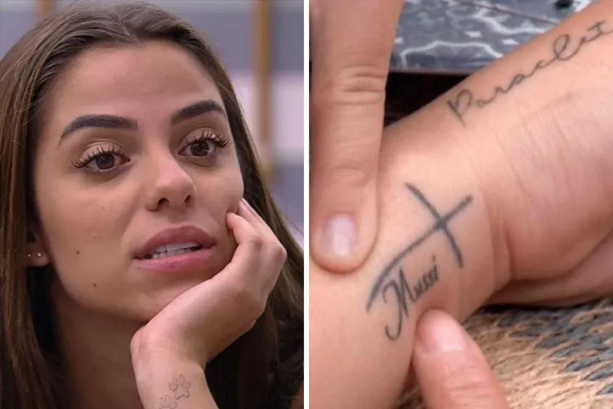 montagem de fotos de key alves e tatuagem com o sobrenome de rodrigo mussi