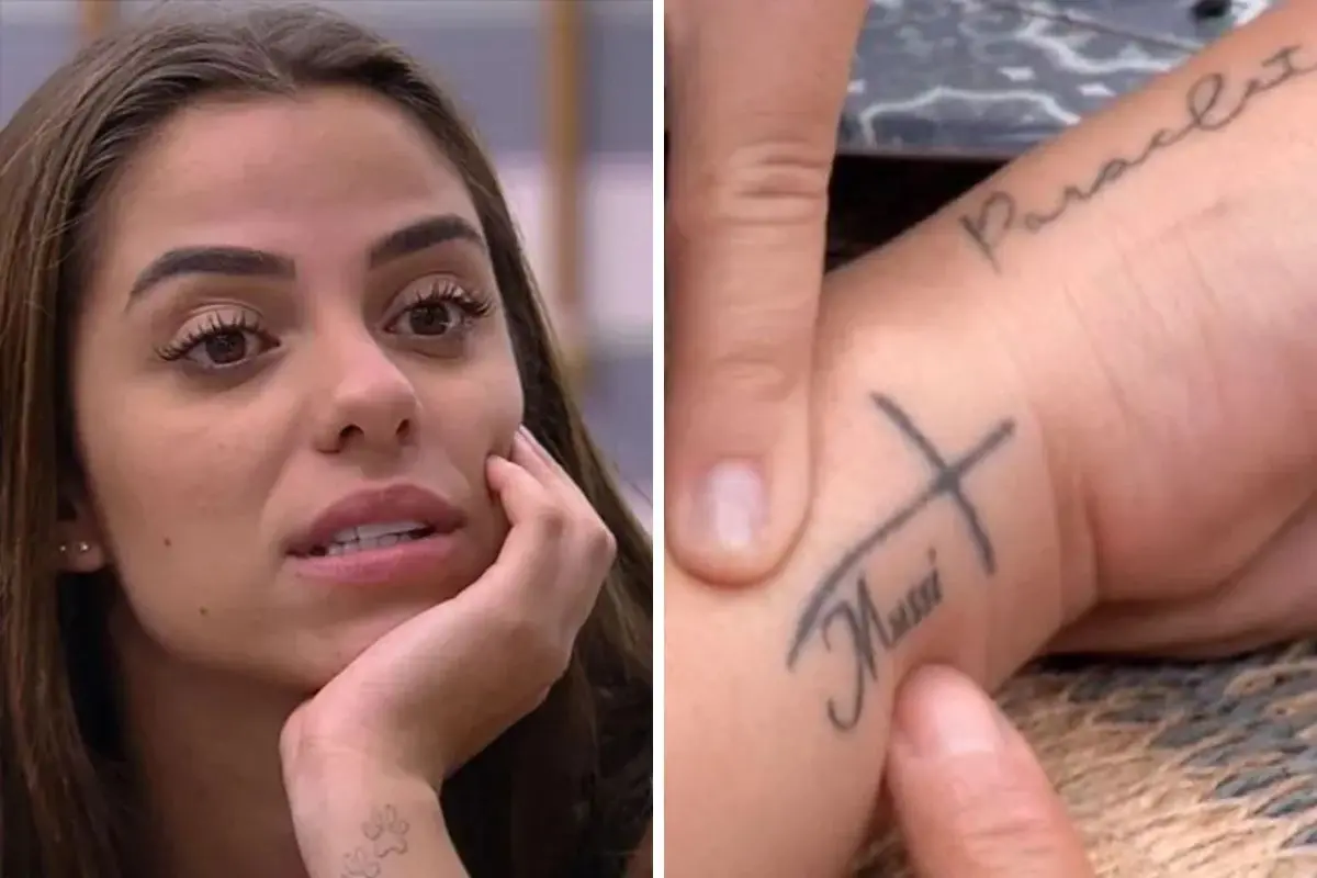 montagem de fotos de key alves e tatuagem com o sobrenome de rodrigo mussi