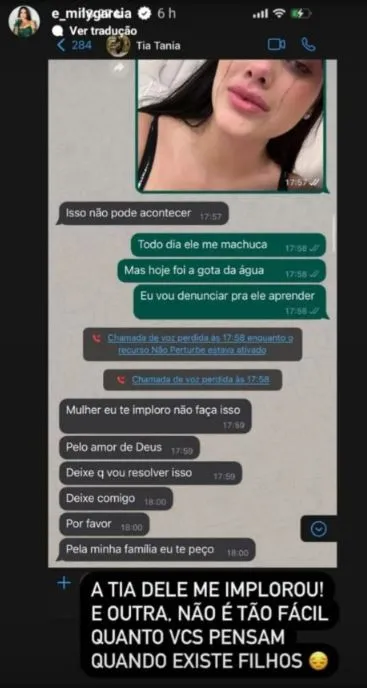 Emily Garcia relata para tia de Babal Guimarães uma agressão física