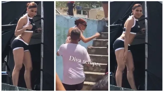 Anitta durante gravação do clipe na comunidade Tijuquinha, na Zona Oeste do Rio de Janeiro