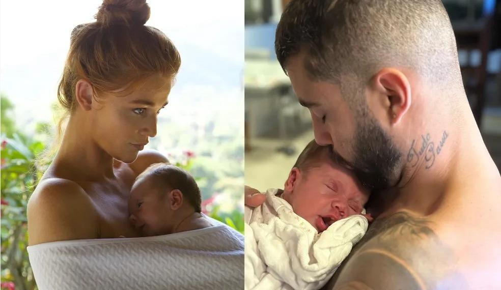 Montagem de fotos mostra Pedro e Cintia com a filha Aurora