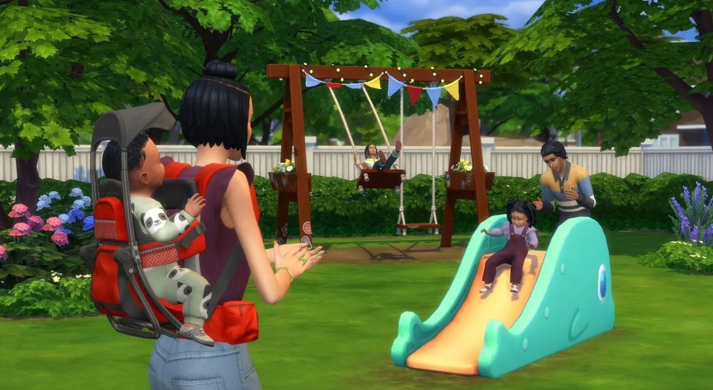 Sims brincam em parquinho