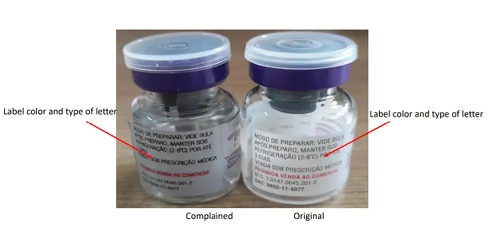 Também há diferenças no frasco-ampola do produto.