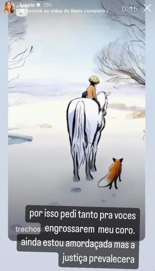 Print de postagem no storie do Instagram de Luana Piovani em que ela diz estar amordaçada