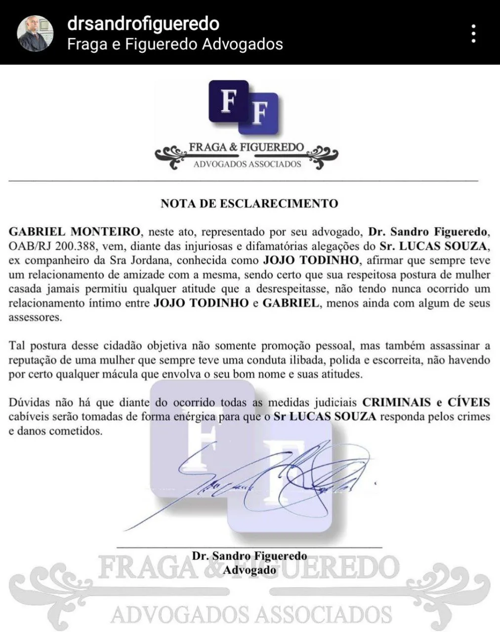 Nota publicada por advogado