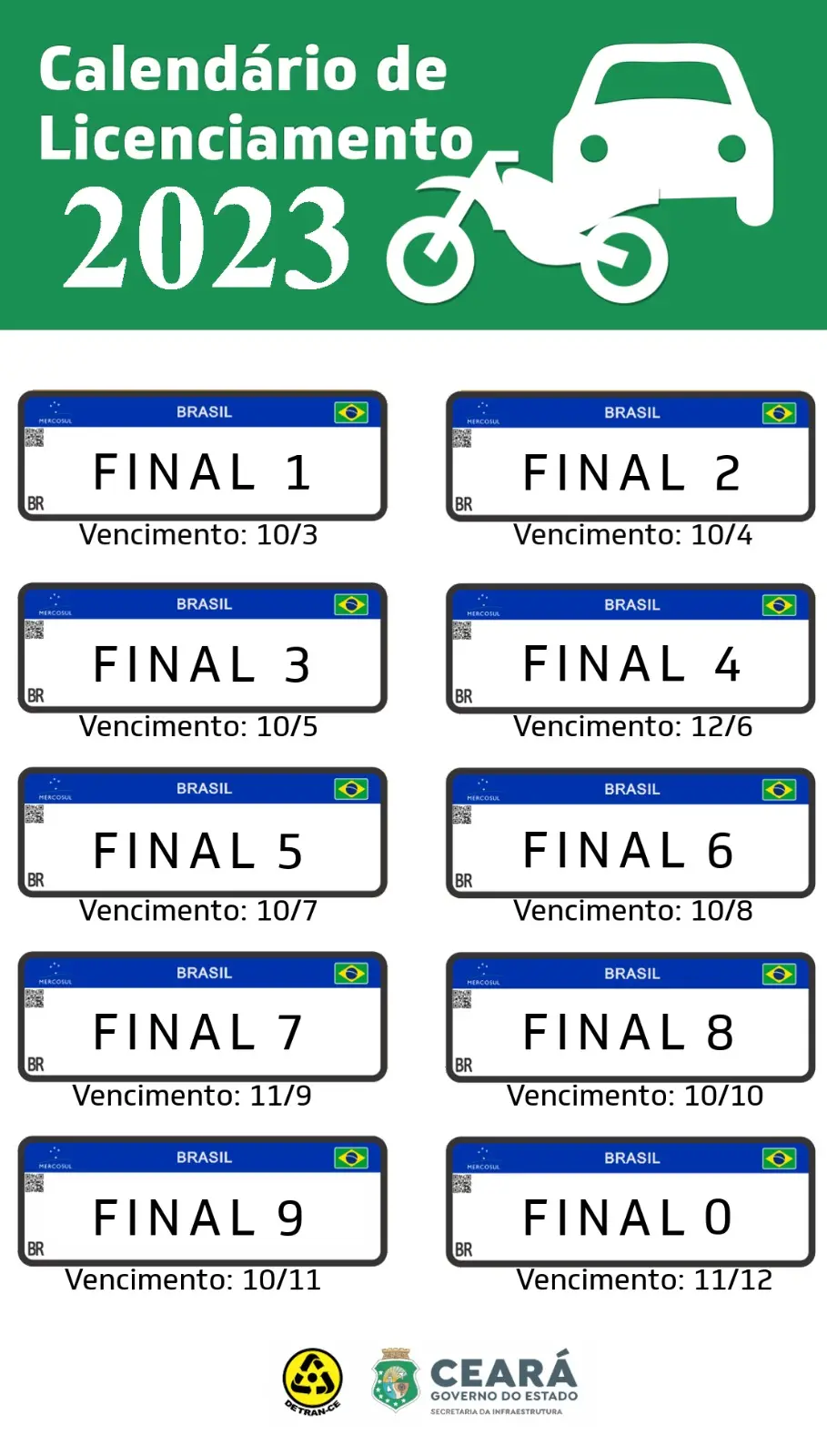 Calendário de licenciamento de veículos