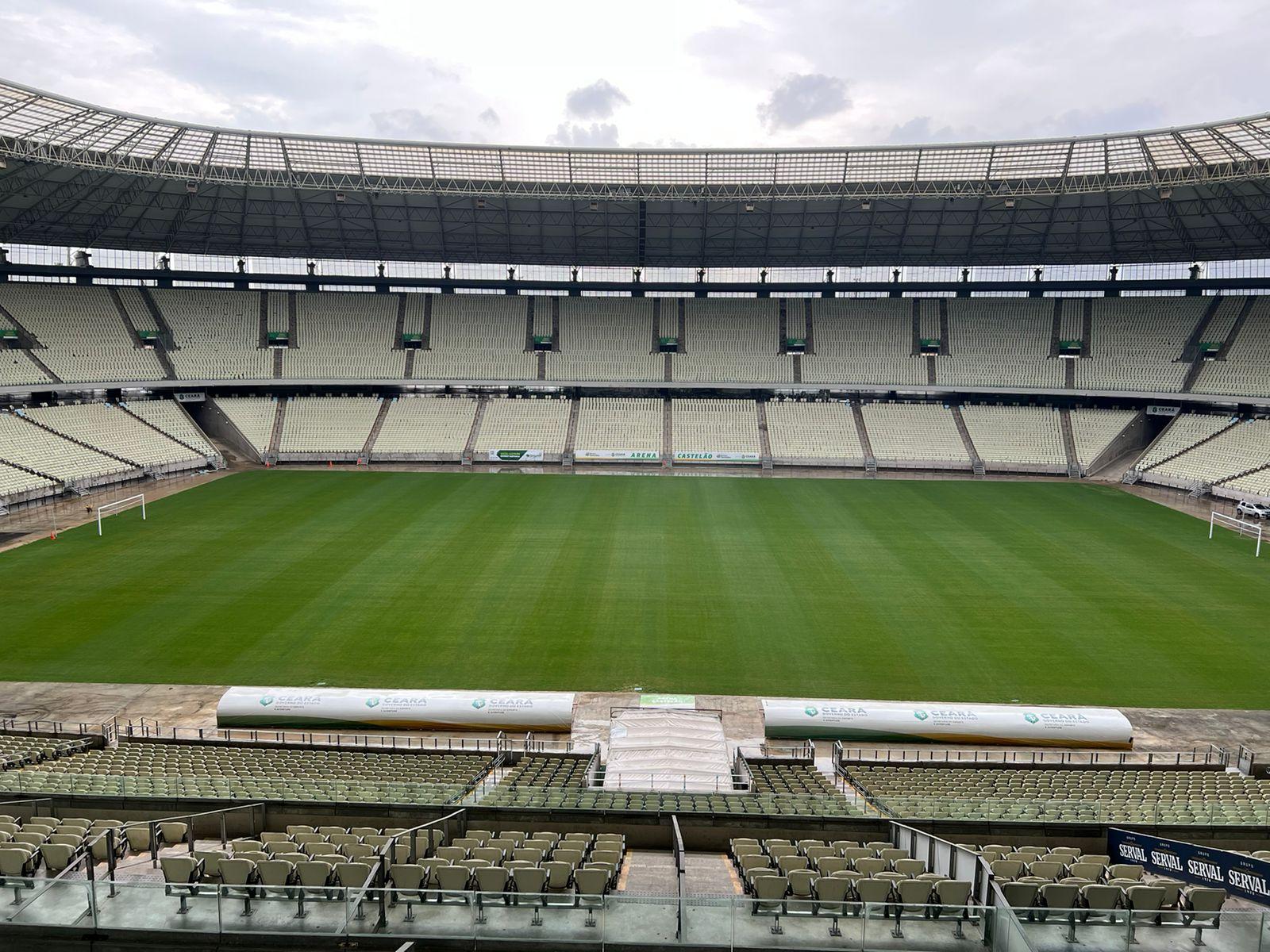 Imagem mostra gramado da Arena castelão