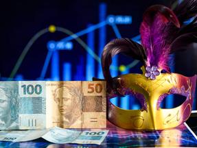 Máscara de Carnaval com notas de dinheiro