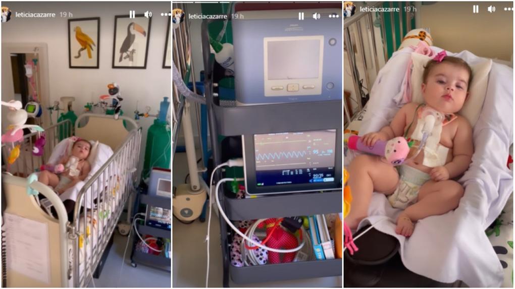 Filha de Cazarré respira com a ajuda de um concentrador de oxigênio que custa R$ 21 mil